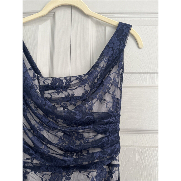 Express Dress Women’s Navy Blue Lace Ruffle Midi Cocktail Sleeveless Size 0‎ - Picture 6 of 13